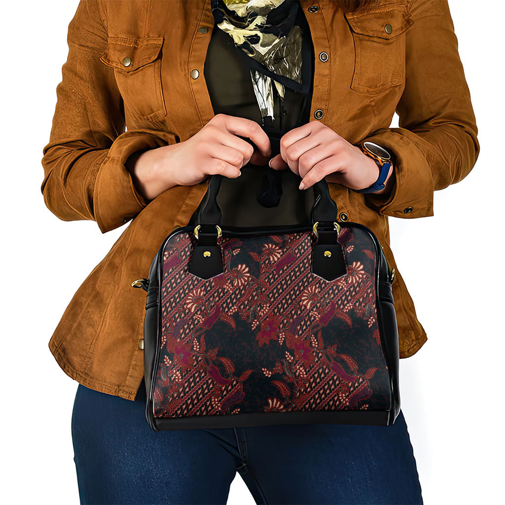 Indonesian Parang Batik Shoulder Handbag Red Floral Pattern