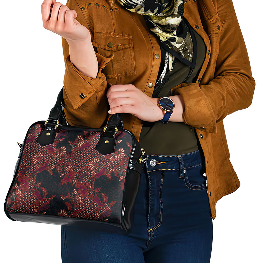 Indonesian Parang Batik Shoulder Handbag Red Floral Pattern