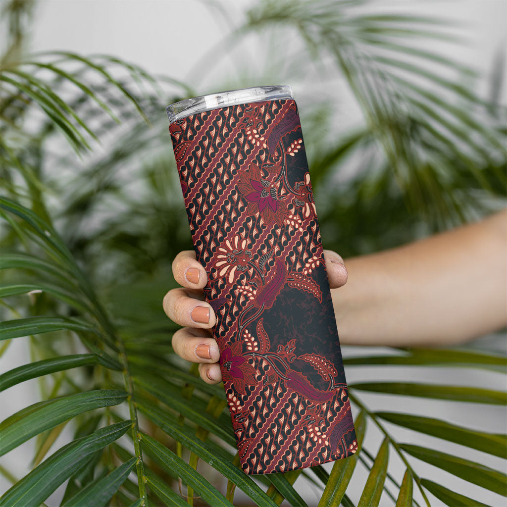 Indonesian Parang Batik Skinny Tumbler Red Floral Pattern
