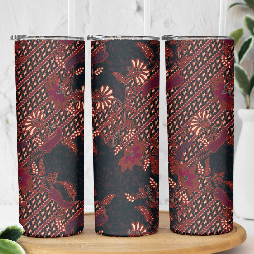 Indonesian Parang Batik Skinny Tumbler Red Floral Pattern