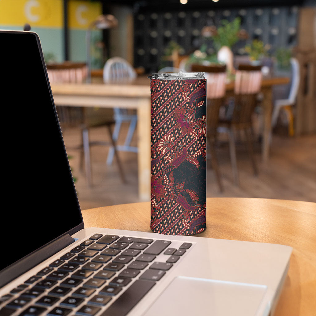 Indonesian Parang Batik Skinny Tumbler Red Floral Pattern