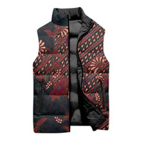 Indonesian Parang Batik Sleeveless Puffer Jacket Red Floral Pattern