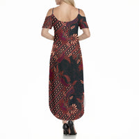 Indonesian Parang Batik Summer Maxi Dress Red Floral Pattern