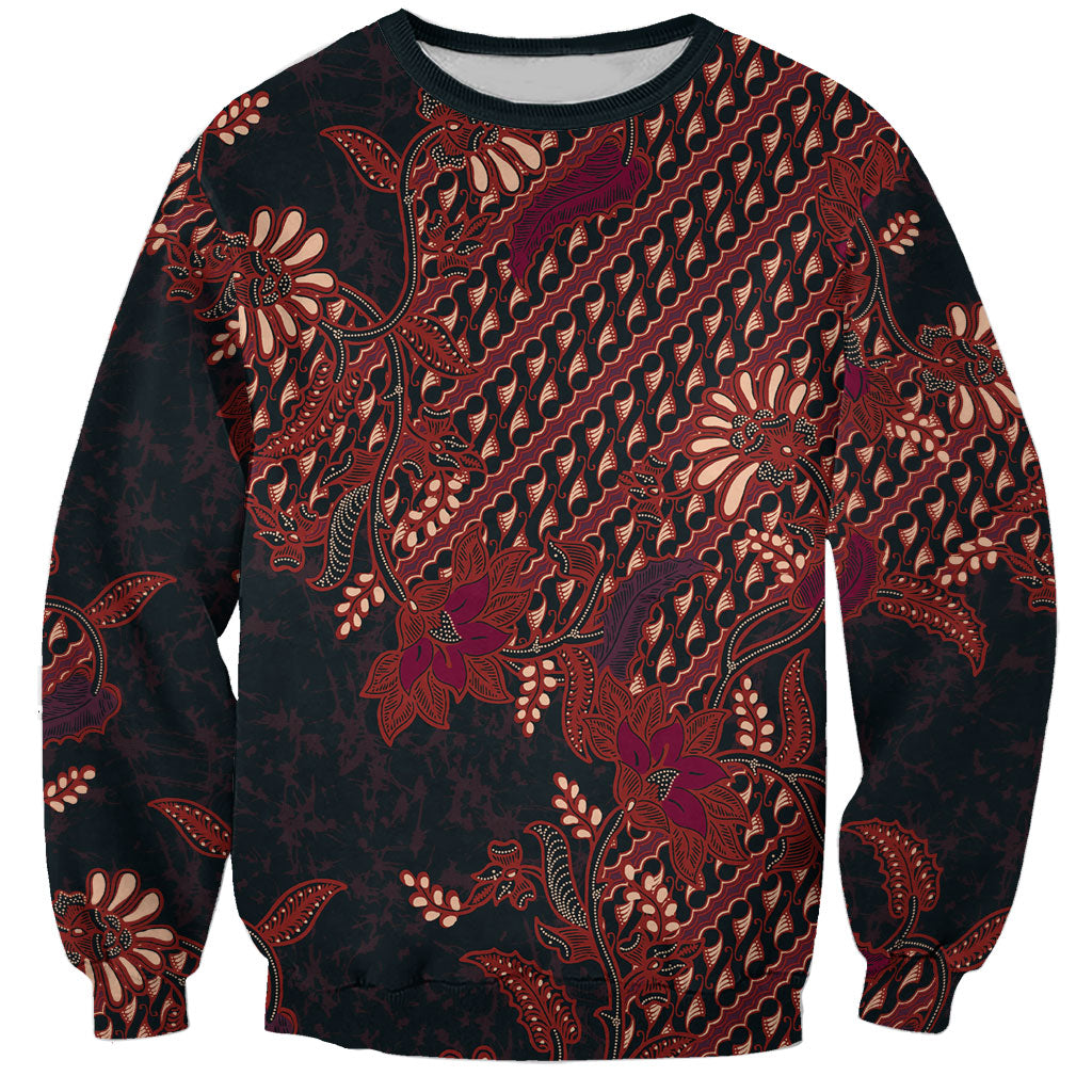 Indonesian Parang Batik Sweatshirt Red Floral Pattern