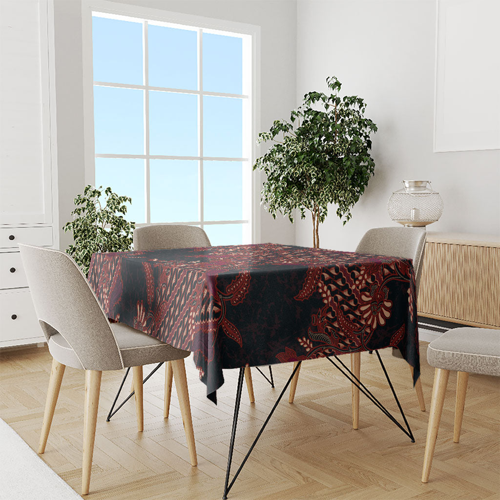 Indonesian Parang Batik Tablecloth Red Floral Pattern