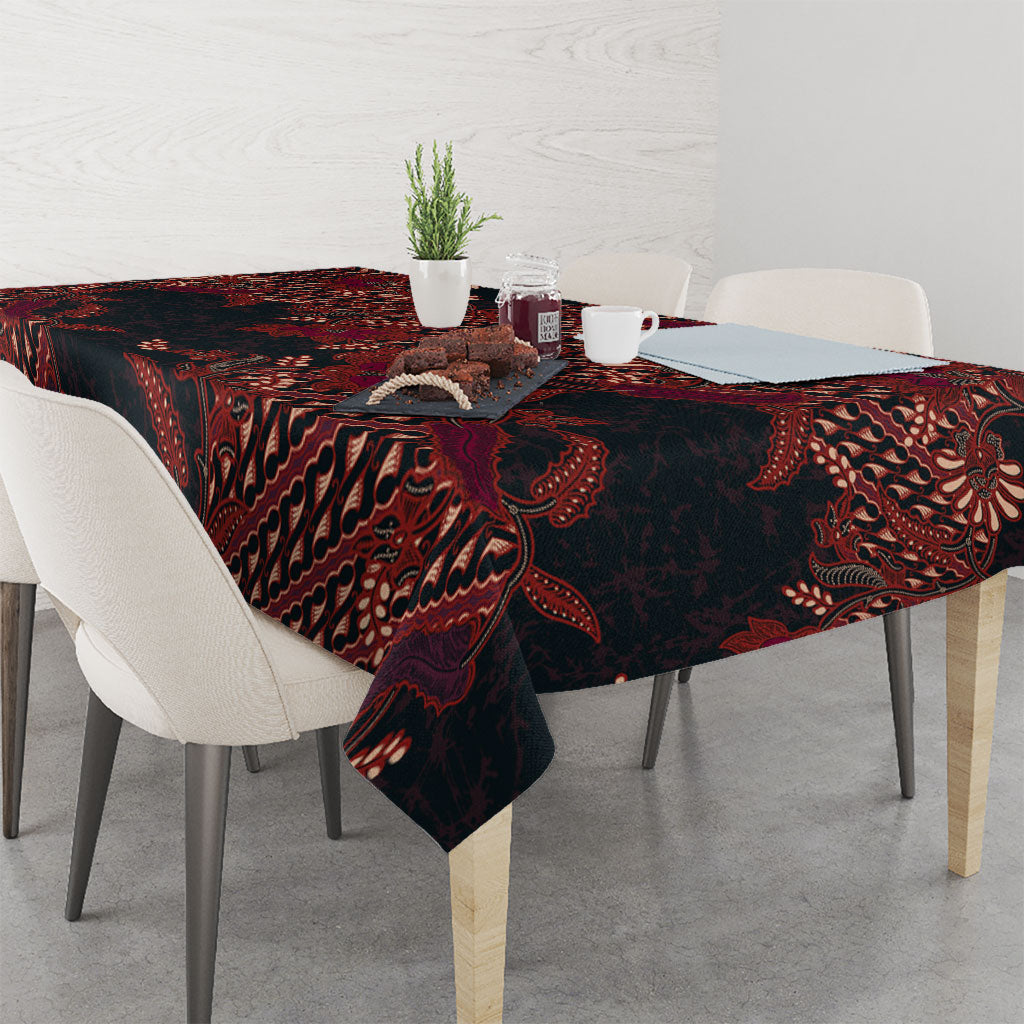 Indonesian Parang Batik Tablecloth Red Floral Pattern