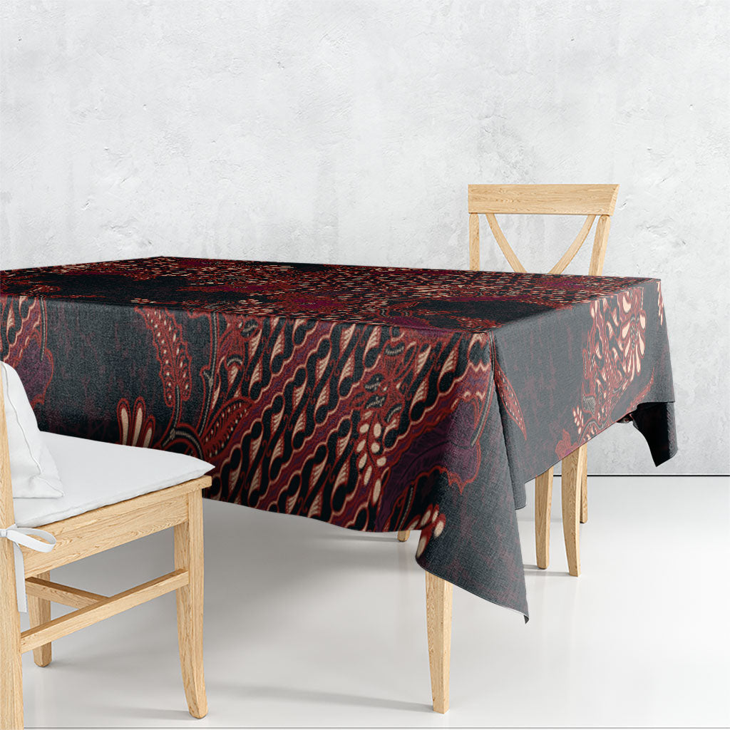 Indonesian Parang Batik Tablecloth Red Floral Pattern