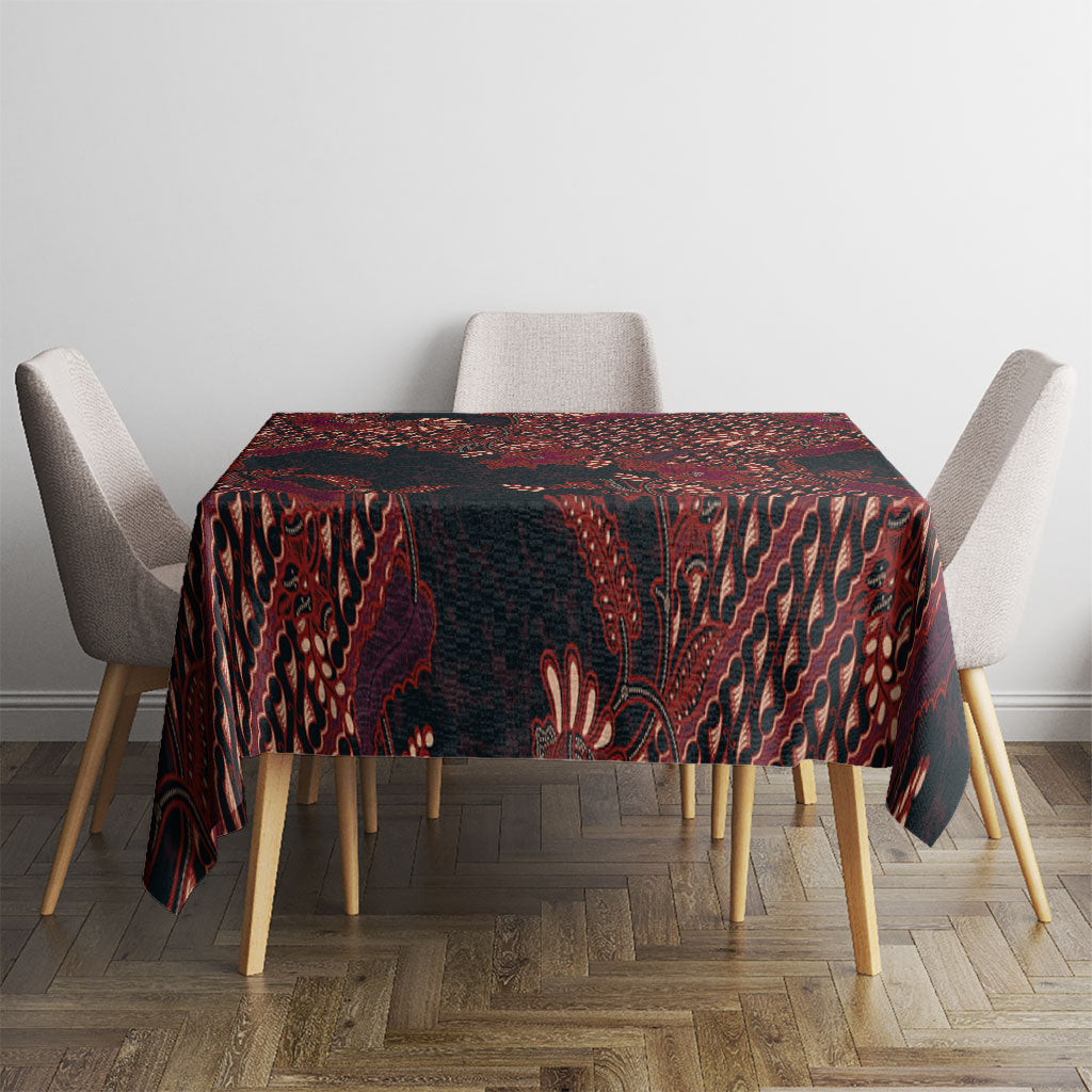 Indonesian Parang Batik Tablecloth Red Floral Pattern