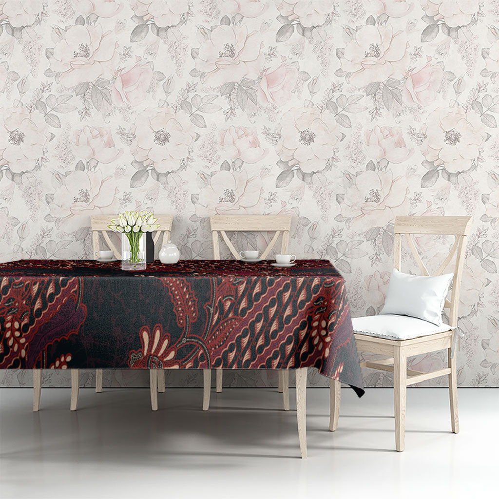 Indonesian Parang Batik Tablecloth Red Floral Pattern