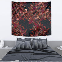 Indonesian Parang Batik Tapestry Red Floral Pattern