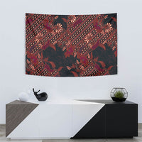 Indonesian Parang Batik Tapestry Red Floral Pattern