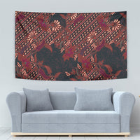 Indonesian Parang Batik Tapestry Red Floral Pattern