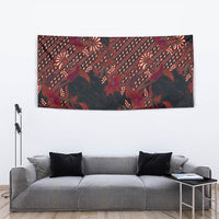 Indonesian Parang Batik Tapestry Red Floral Pattern