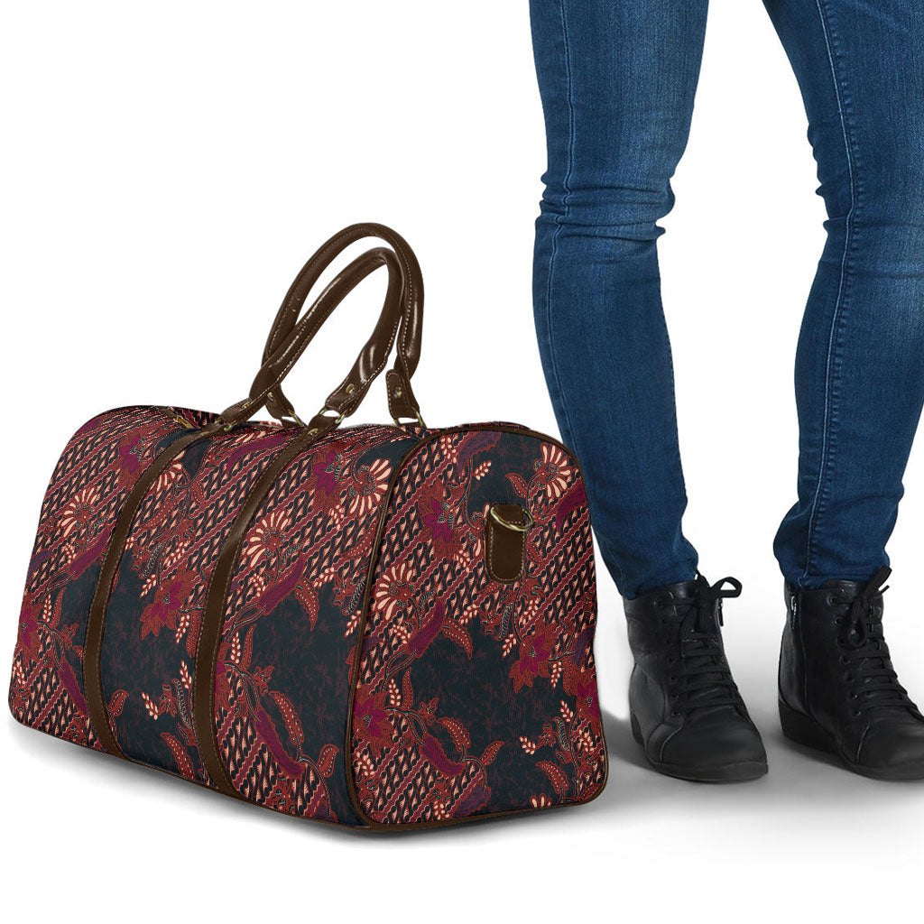 Indonesian Parang Batik Travel Bag Red Floral Pattern