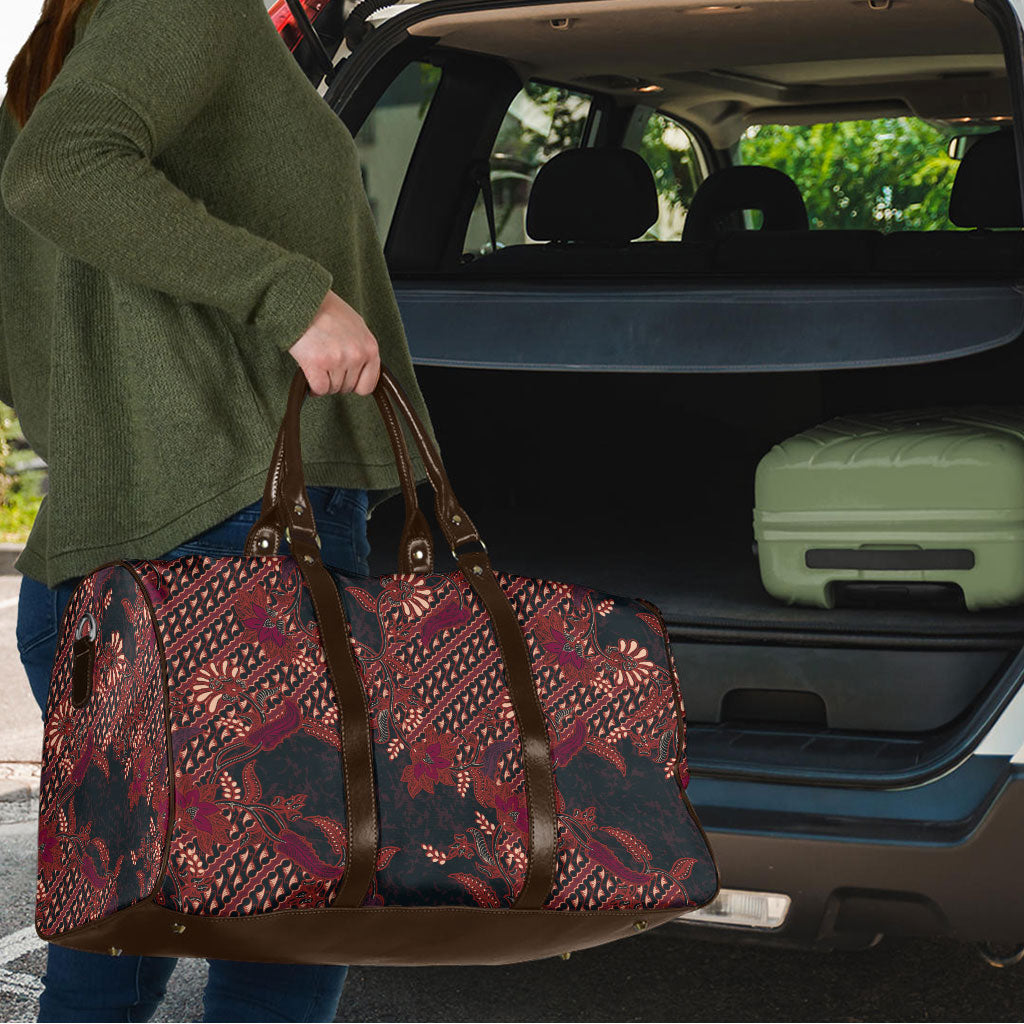 Indonesian Parang Batik Travel Bag Red Floral Pattern