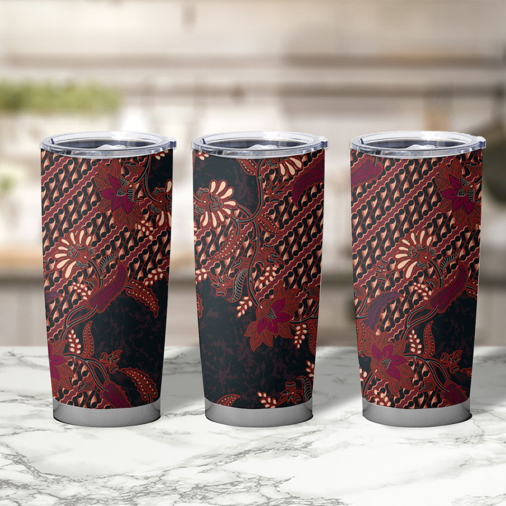 Indonesian Parang Batik Tumbler Cup Red Floral Pattern