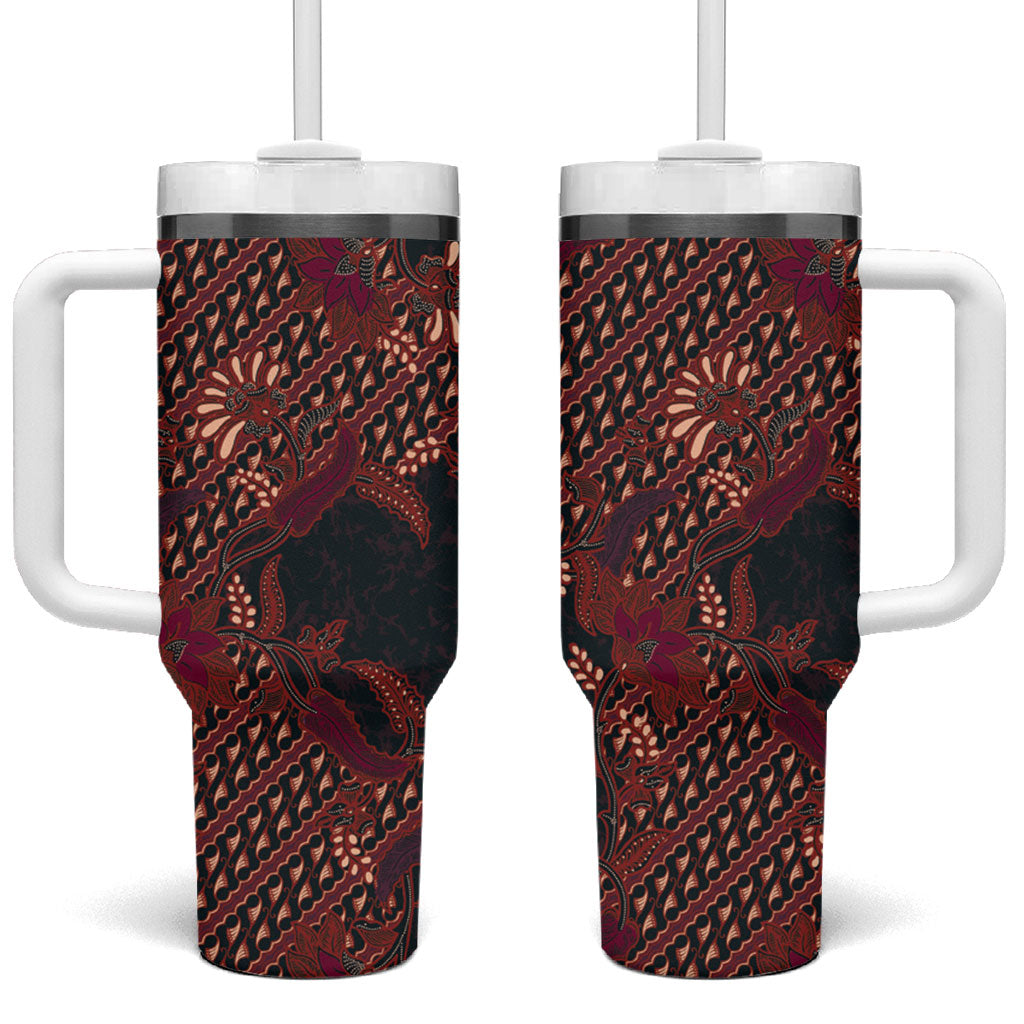 Indonesian Parang Batik Tumbler With Handle Red Floral Pattern