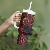 Indonesian Parang Batik Tumbler With Handle Red Floral Pattern