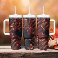 Indonesian Parang Batik Tumbler With Handle Red Floral Pattern