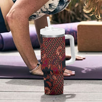 Indonesian Parang Batik Tumbler With Handle Red Floral Pattern