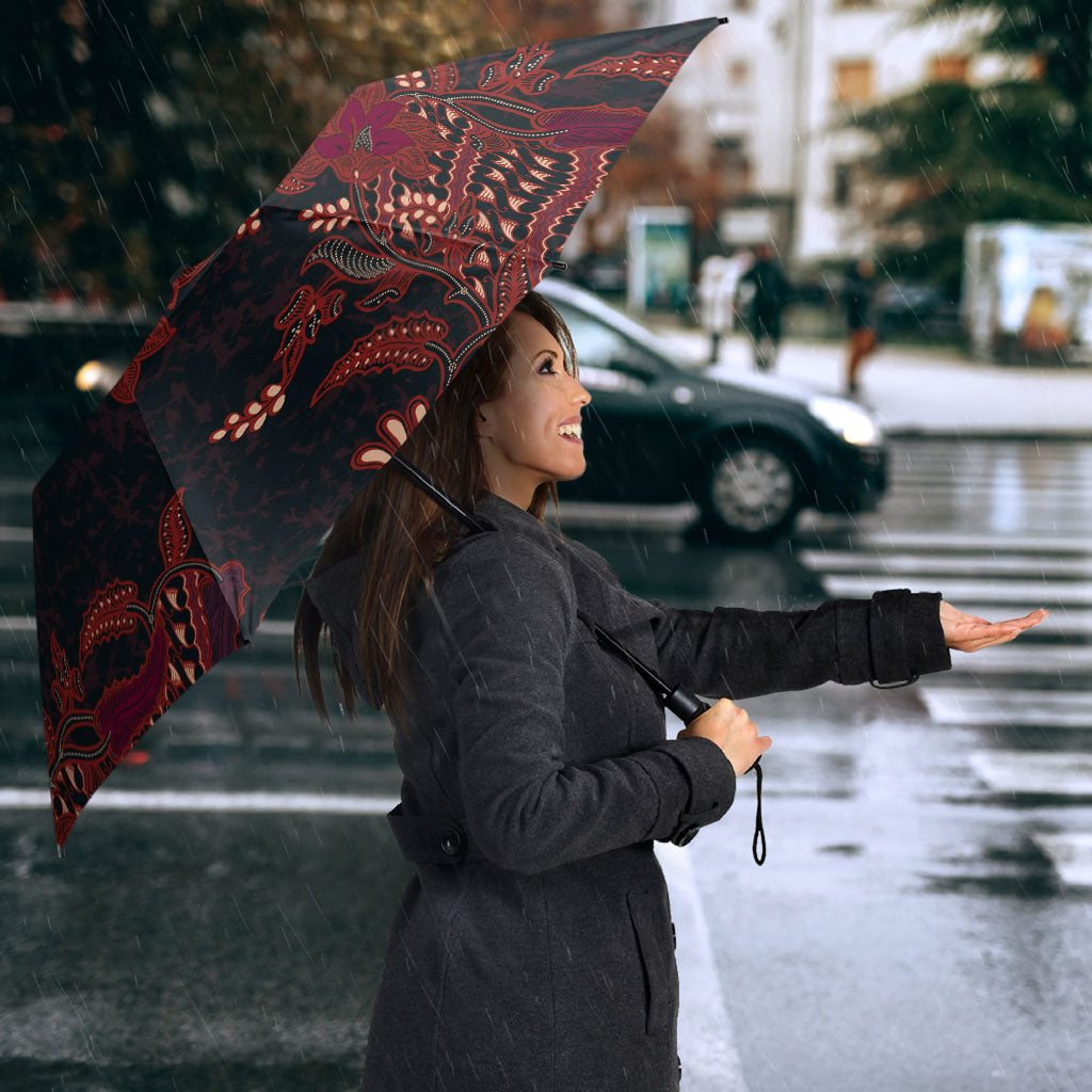 Indonesian Parang Batik Umbrella Red Floral Pattern