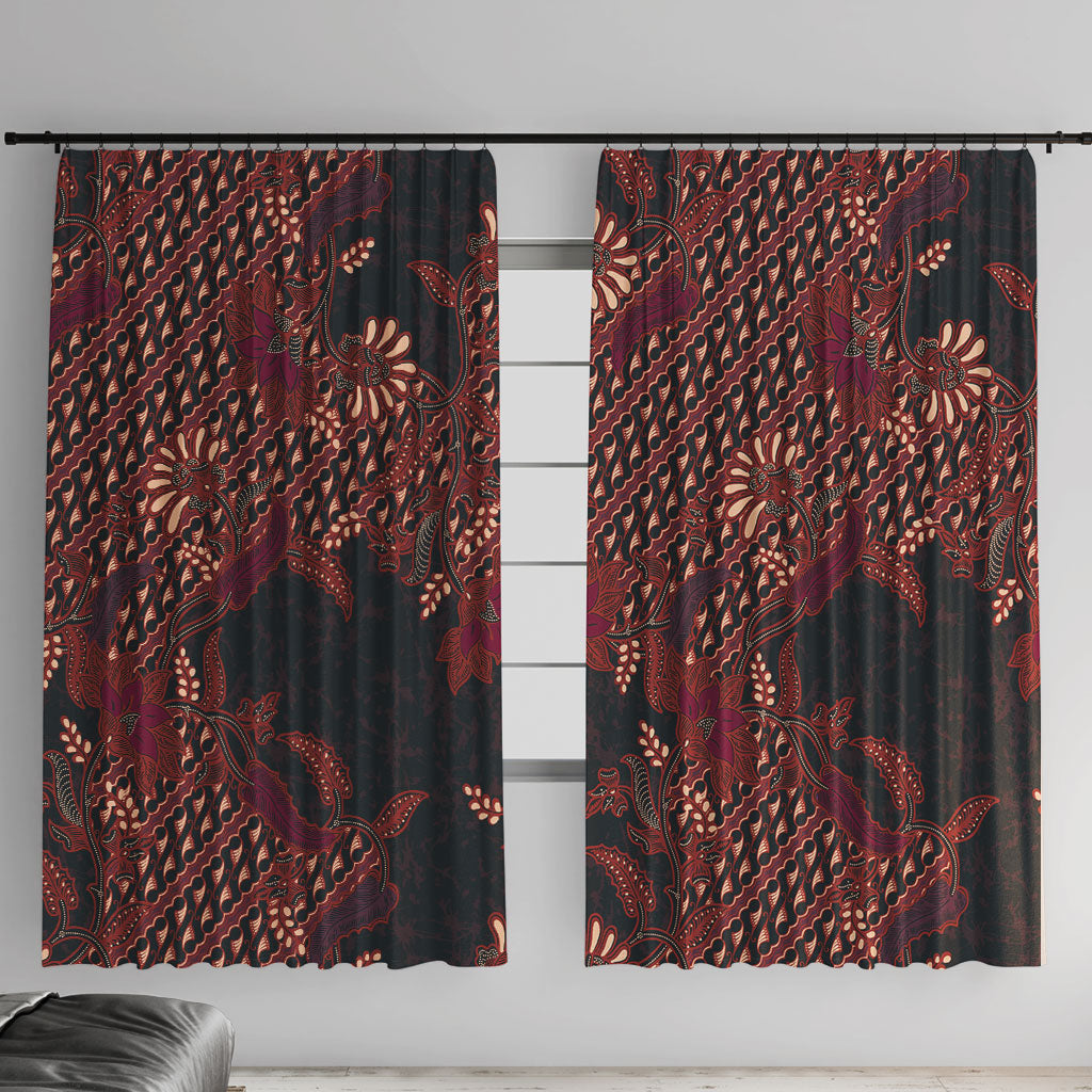 Indonesian Parang Batik Window Curtain Red Floral Pattern