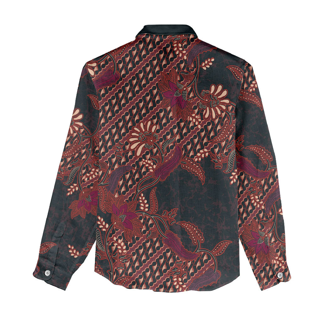 Indonesian Parang Batik Women Casual Shirt Red Floral Pattern
