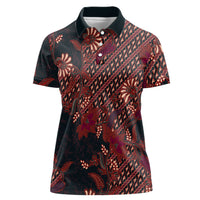 Indonesian Parang Batik Women Polo Shirt Red Floral Pattern