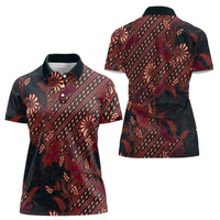 Indonesian Parang Batik Women Polo Shirt Red Floral Pattern