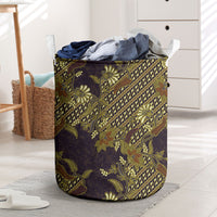 Indonesian Parang Batik Laundry Basket Yellow Floral Pattern
