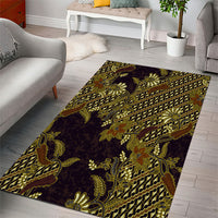 Indonesian Parang Batik Area Rug Yellow Floral Pattern