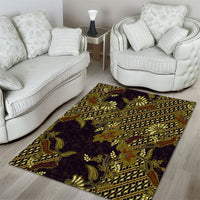 Indonesian Parang Batik Area Rug Yellow Floral Pattern