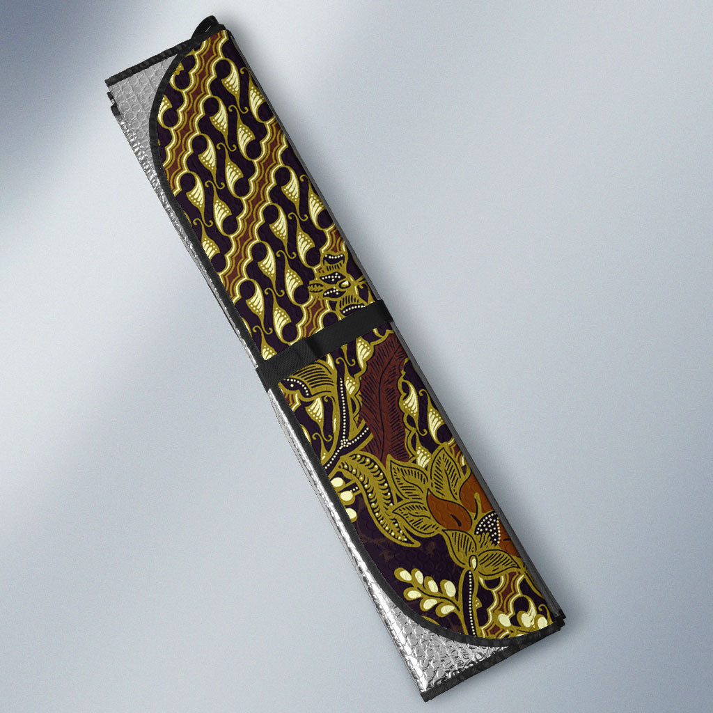 Indonesian Parang Batik Auto Sun Shade Yellow Floral Pattern