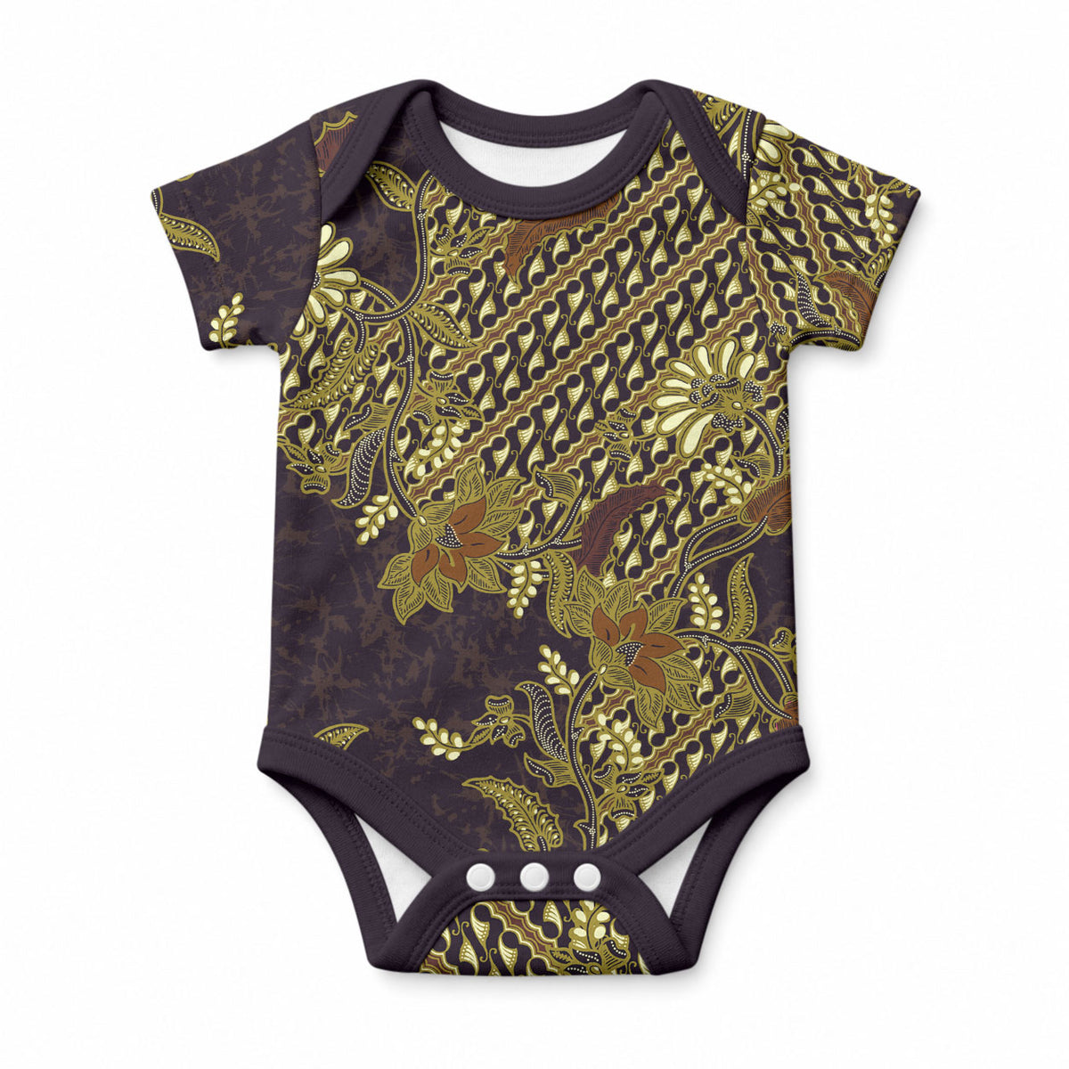Indonesian Parang Batik Baby Onesie Yellow Floral Pattern