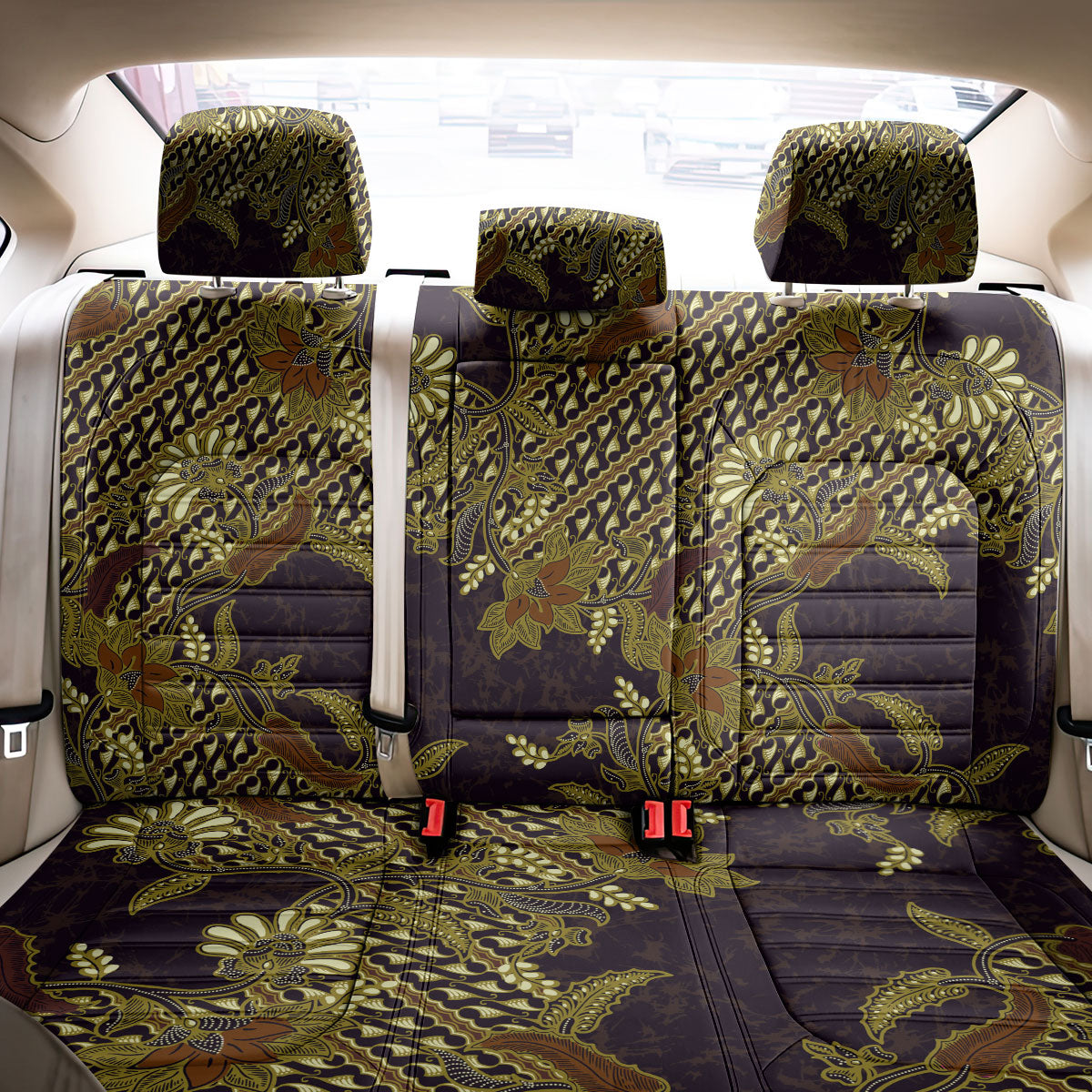 Indonesian Parang Batik Back Car Seat Cover Yellow Floral Pattern
