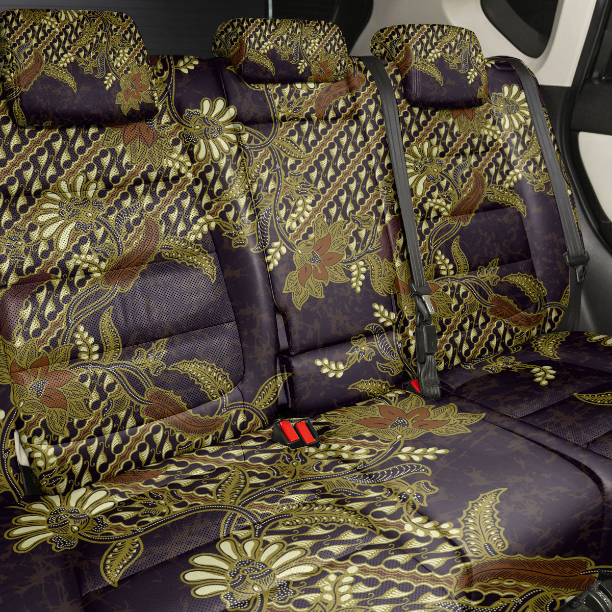 Indonesian Parang Batik Back Car Seat Cover Yellow Floral Pattern