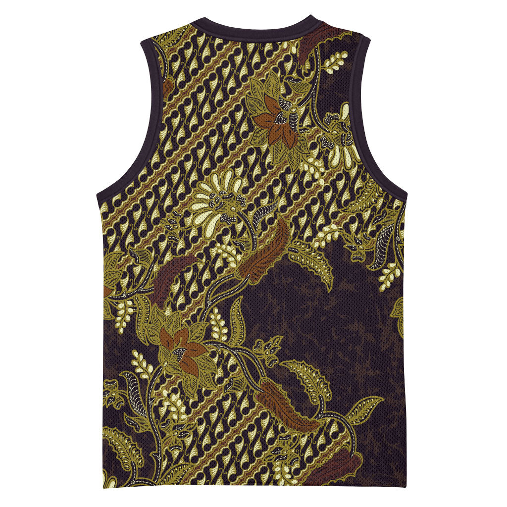 Indonesian Parang Batik Basketball Jersey Yellow Floral Pattern