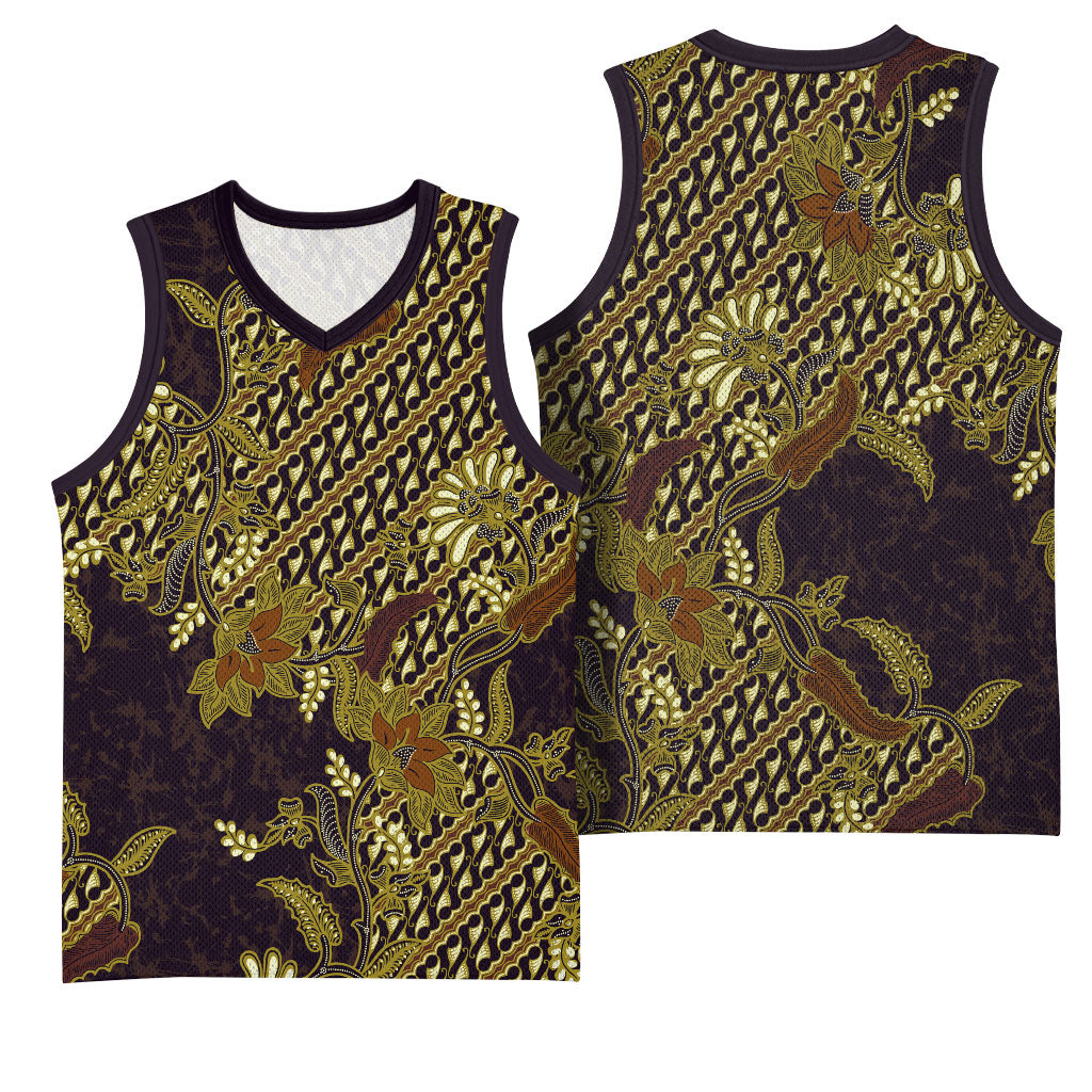 Indonesian Parang Batik Basketball Jersey Yellow Floral Pattern