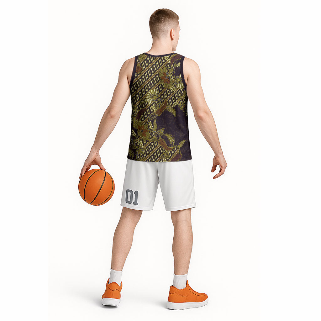 Indonesian Parang Batik Basketball Jersey Yellow Floral Pattern