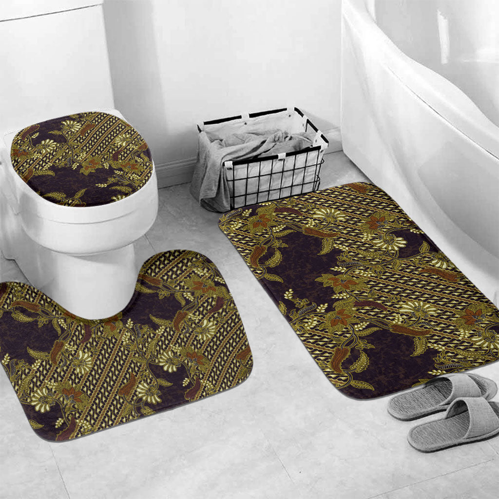 Indonesian Parang Batik Bathroom Set Yellow Floral Pattern
