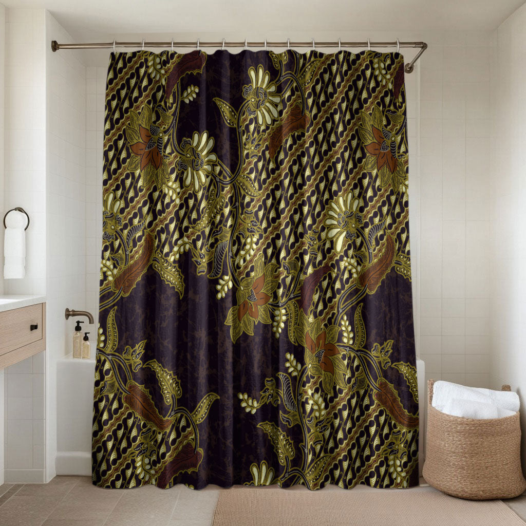 Indonesian Parang Batik Bathroom Set Yellow Floral Pattern