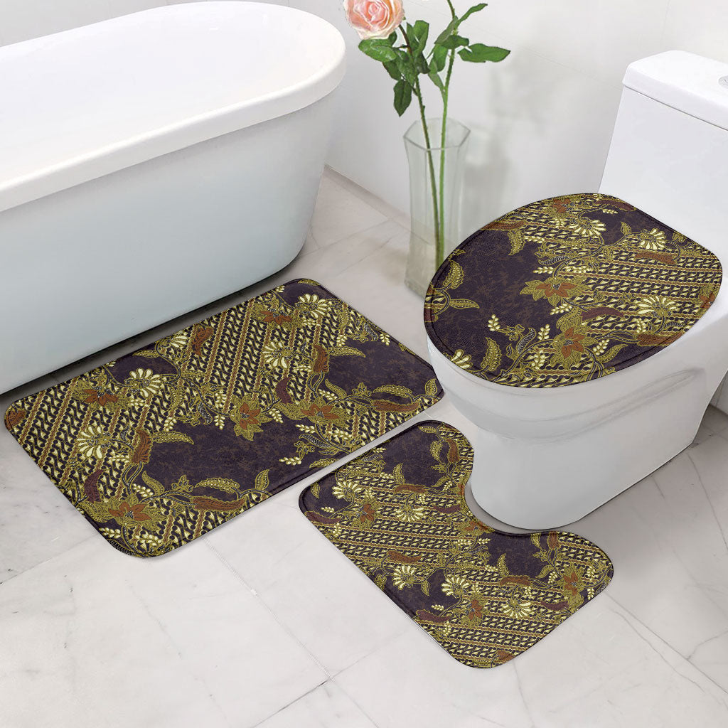 Indonesian Parang Batik Bathroom Set Yellow Floral Pattern