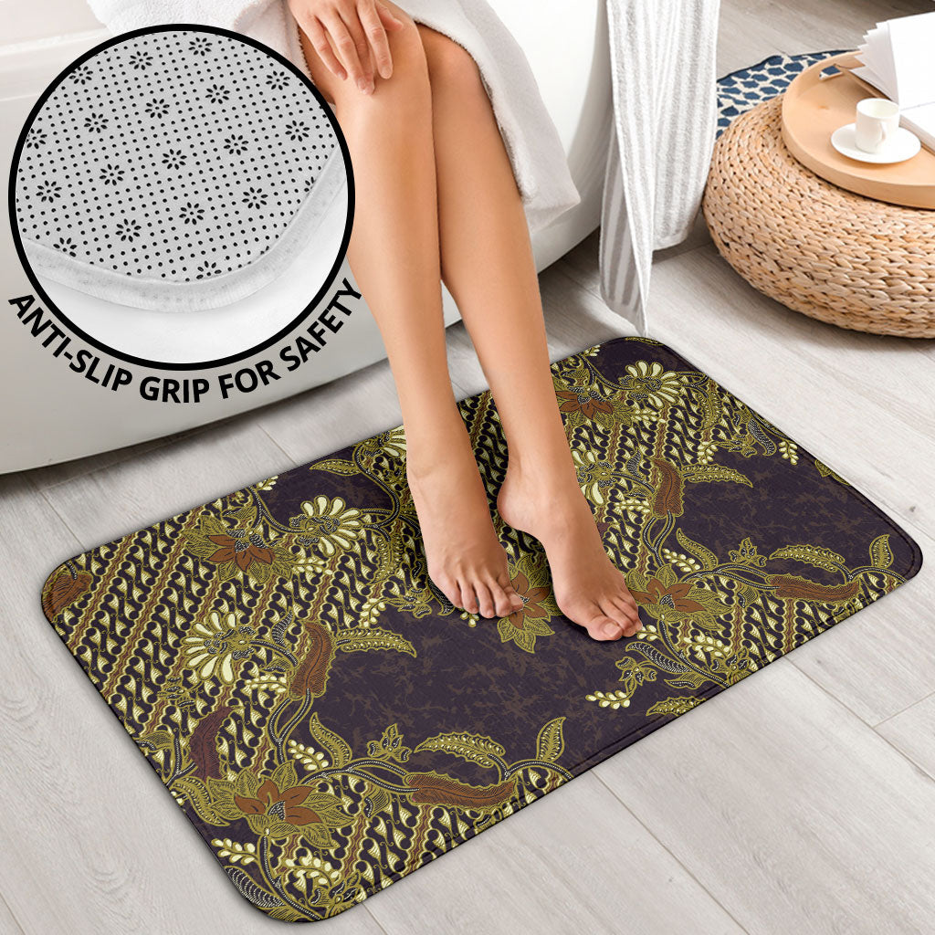 Indonesian Parang Batik Bathroom Set Yellow Floral Pattern