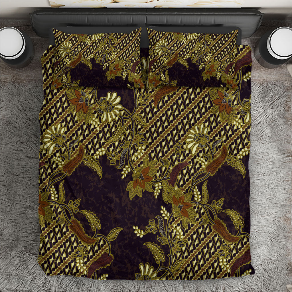 Indonesian Parang Batik Bedding Set Yellow Floral Pattern