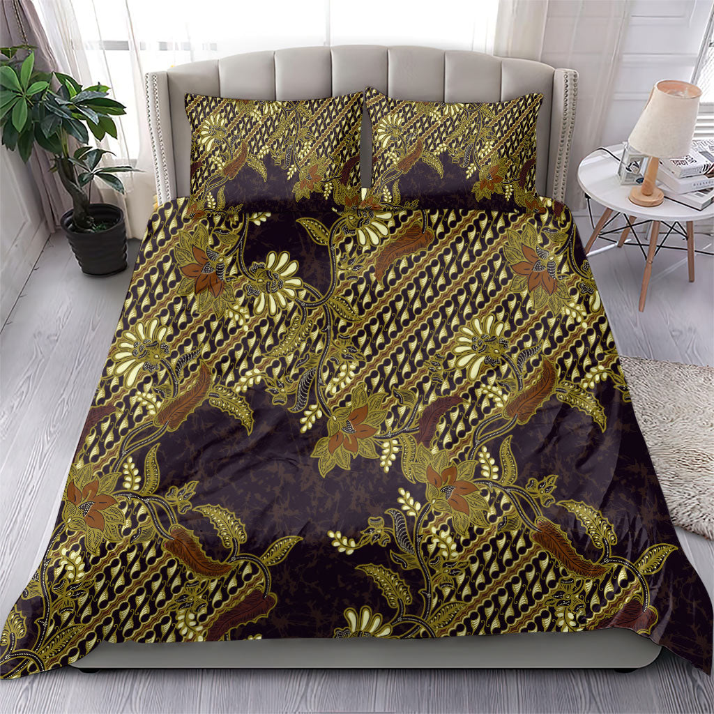 Indonesian Parang Batik Bedding Set Yellow Floral Pattern