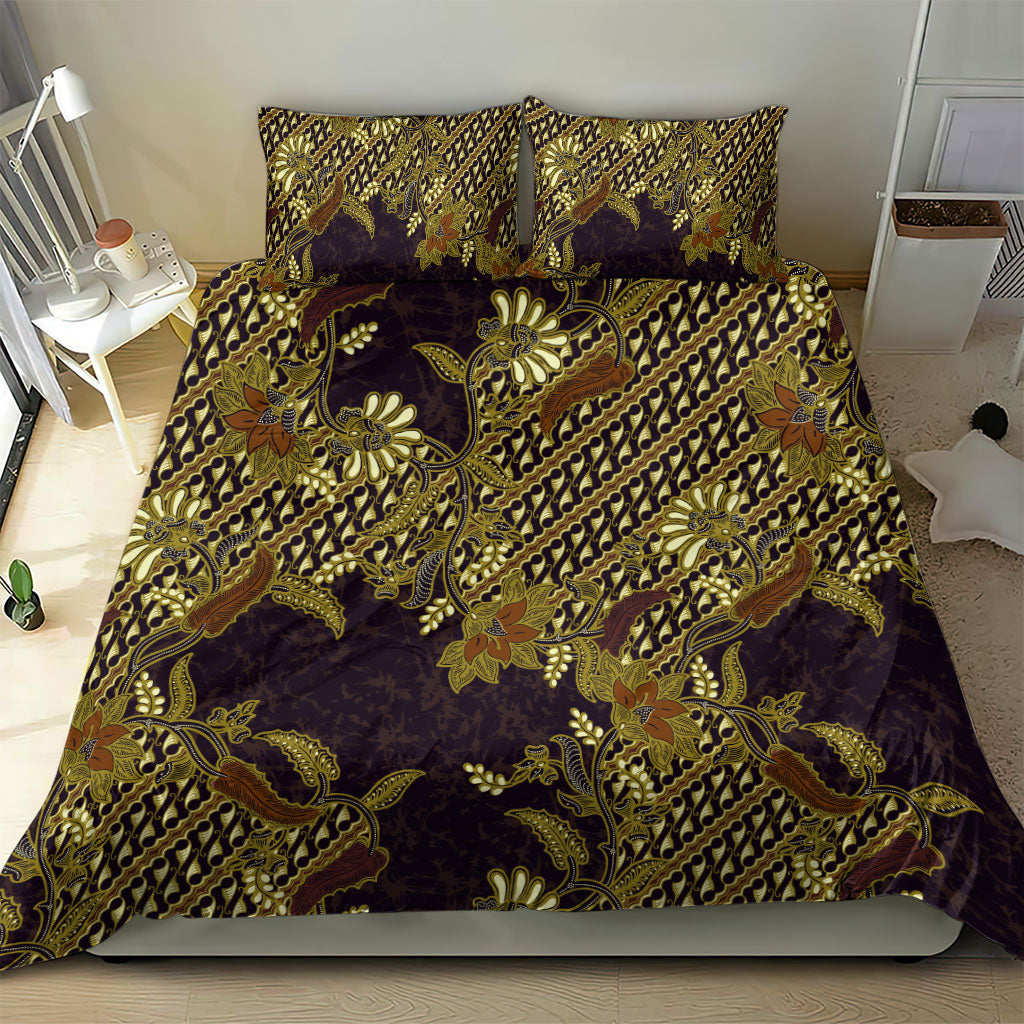 Indonesian Parang Batik Bedding Set Yellow Floral Pattern