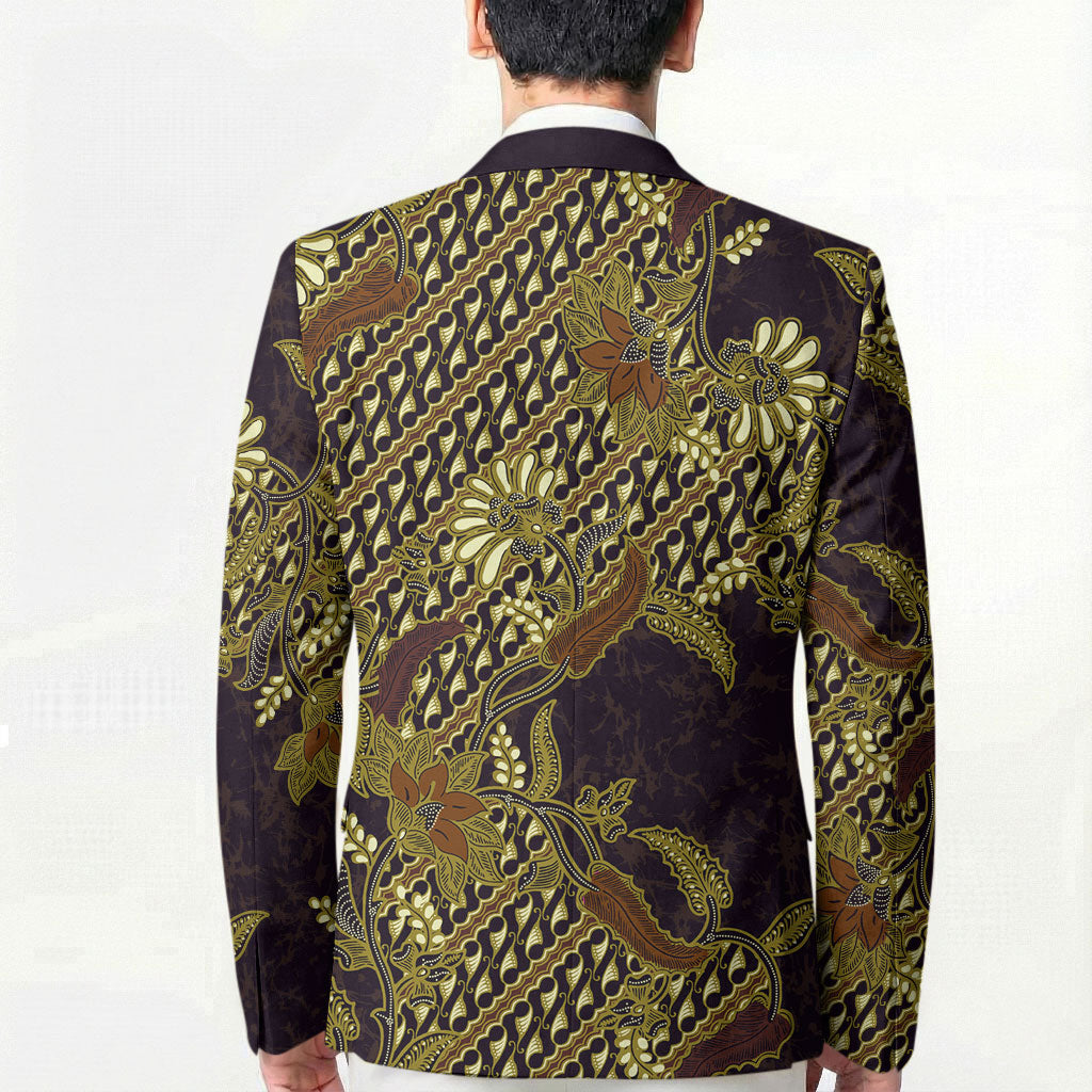 Indonesian Parang Batik Blazer Yellow Floral Pattern