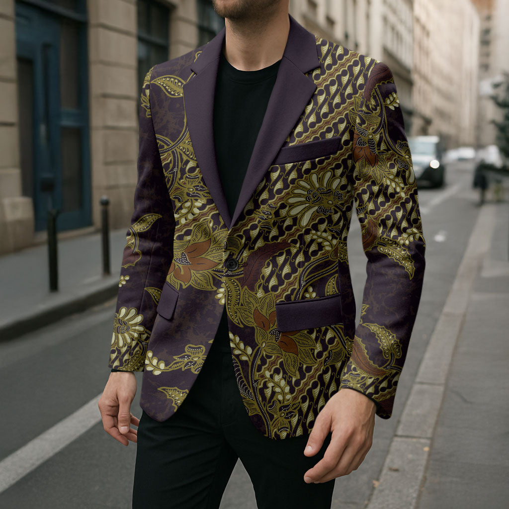 Indonesian Parang Batik Blazer Yellow Floral Pattern