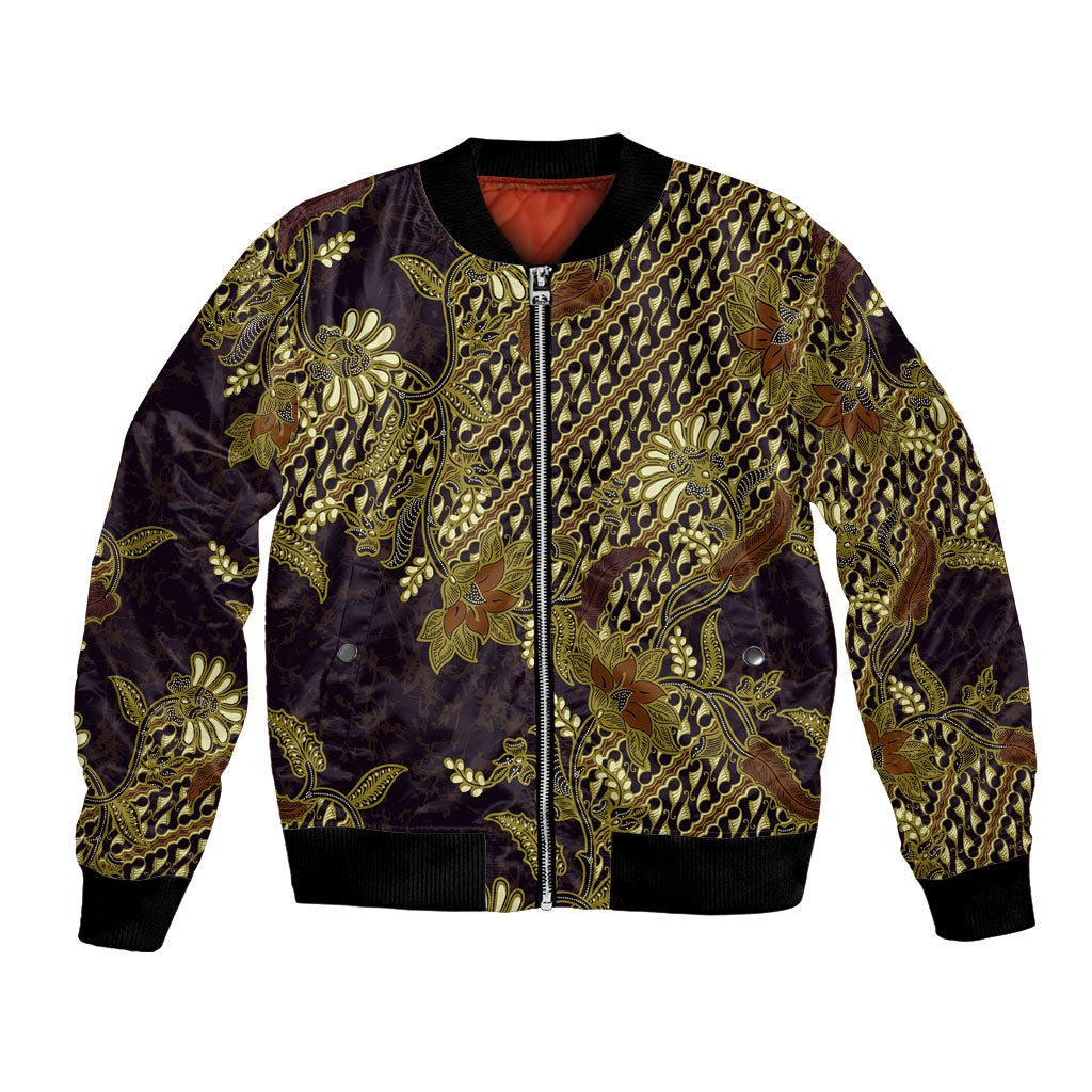 Indonesian Parang Batik Bomber Jacket Yellow Floral Pattern