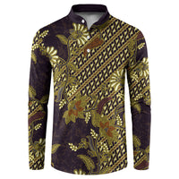 Indonesian Parang Batik Button Sweatshirt Yellow Floral Pattern
